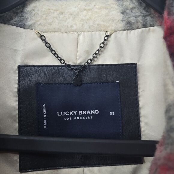 Lucky Brand Plaid Oversized Shirt Jacket Women's XL Shacket Beige Lined Heavy - Picture 9 of 11